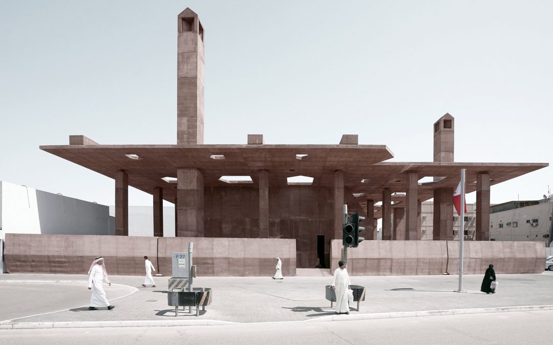 Valerio Olgiati Creates Huge Red Concrete Canopy at Entrance to Bahrain’s Pearling Path