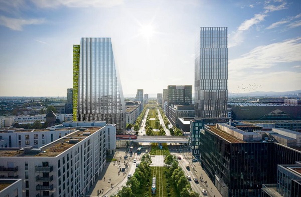 Vertical Green Wall Divides Angular Tower’s Solar-harvesting Façade